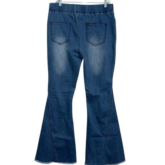 Womens XL Denim Bell-Bottom Jeans With Frayed Hem - Picture 10 of 13